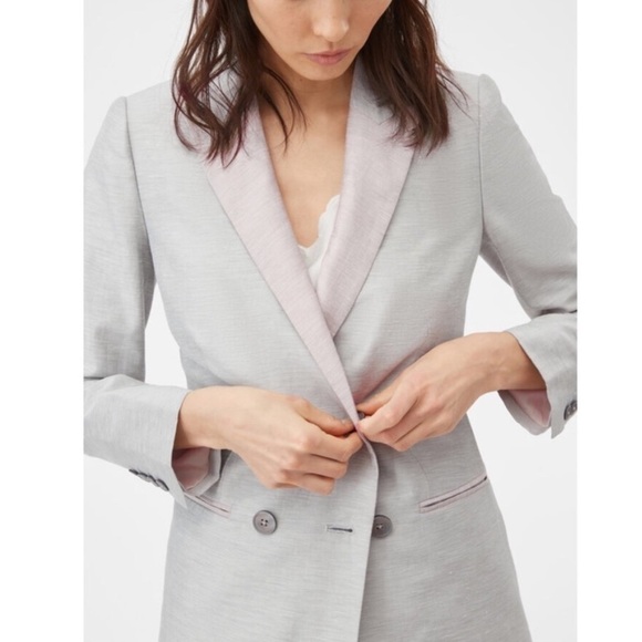 Rebecca Taylor Slub Linen Blend Gray and Pink Double Breasted Blazer Size 10 - Picture 1 of 16